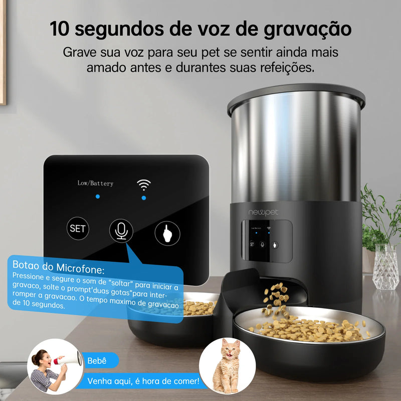 Newpet Comedouro para gato ou cachorro de 5 litros com microfone